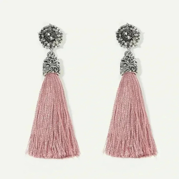🆕Rhinestone Engraved Pink Tassel Drop Earrings🆕 - Picture 1 of 3